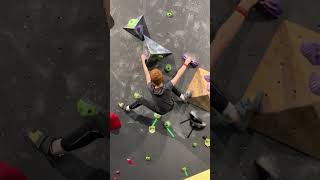 Wow 9 year old climbing an overhang V6 boulder bouldering [upl. by Eed]