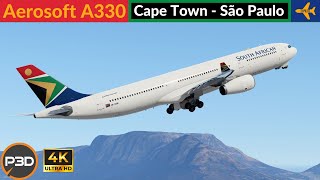 P3D v54 Aerosoft A330 South African Airways Cape Town to São Paulo  Full flight 4K Ultra HD [upl. by Isla]