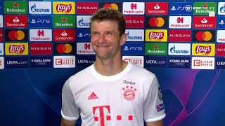 quotIts a bit specialquot Thomas Muller reacts to Bayern thrashing Barca 82 [upl. by Salisbarry]