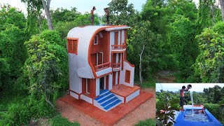 Build Most Wonderful Three Story Mud Villa Twin Water Slide Gorgeous Swimming Poolamp Pool Top Villa [upl. by Strade]