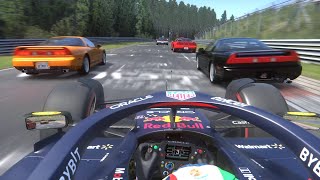 Sergio Perez Red Bull RB18 vs HondaAcura NSX at Nurburgring Nordschleife [upl. by Suirtimed]