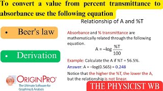 To convert a value from percent transmittance to absorbance use the following equation [upl. by Nnaesor]