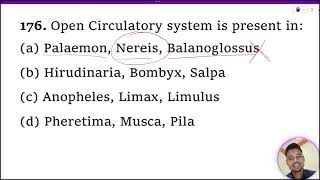 Open Circulatory system is present in 1 Palaemon Nereis Balanoglossus 2 Hirudinaria Bombyx [upl. by Llenil710]