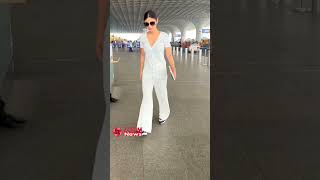 Mouni Roys simple airport look in an allwhite outfit [upl. by Erodoeht997]