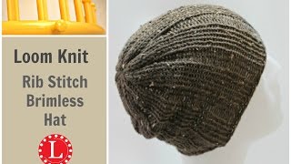 Loom Knit Hat Rib Stitch Slightly Slouchy Brimless Beanie for Men and Women Round loom project [upl. by Rubenstein]