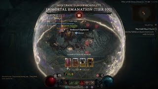 Lidless Wall Bone Spear Necromancer Nightmare Tier 100 Immortal Emanation  Diablo 4 Season 1 [upl. by Lehctim983]