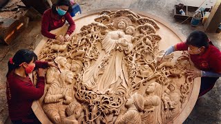 1 Year Carving an Extremely Large Wall Art from a piece of Wood  Ingenious Skill of Wood Carving [upl. by Itak]