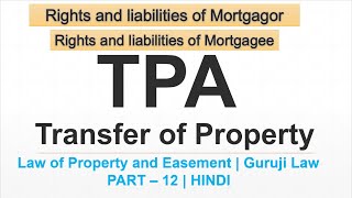 12 Rights and duty of mortgagee mortgagor  LAW OF PROPERTY AND EASEMENT  Hindi  Guruji Law [upl. by Humfried882]