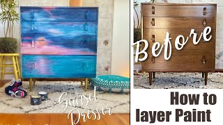 How to layer paint on Furniture Sunset Dresser [upl. by Eenot]