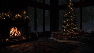 Snowy Christmas Ambience 🎄 Crackling Fireplace Sounds in a Cozy Winter Cabin [upl. by Trudnak568]