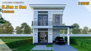 Small House Design  Simple House  55m x 8m 2 Storey  2 Bedroom [upl. by Nilac75]