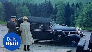 Hitler climbs into Mercedes 770K limo in rare colour footage [upl. by Narib786]