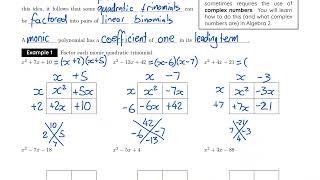 9E Factoring Monic Quadratic Trinomials [upl. by Teresa333]