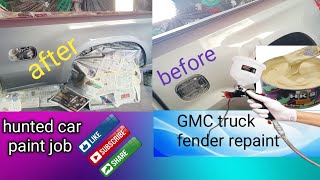 professional painting GMC Sierra fender trim pieces spraypainting autodent hunted car paint job [upl. by Bennie]