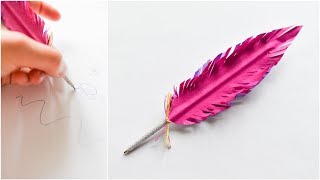 How to make  Pen Paper Feather  Długopis Papierowe Pióro  Mishellka 247 DIY [upl. by Eltrym395]