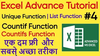 Excel Advance Functions  Formula Unique Countif Countifs Application  Excel Most Useful Formula [upl. by Liek]