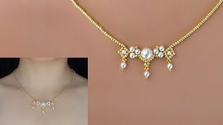 DIY Elegant Pearl Beaded Necklace with Pendant How to Make Beaded Jewelry Beading Tutorial [upl. by Atilam]