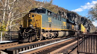 60 FPS CSX Doublestack Intermodal Train I135 Harpers Ferry West Virginia [upl. by Yesnel]