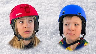 Amelia Avelina and Akim have fun playing with snow in the winter playcenter [upl. by Aicre]