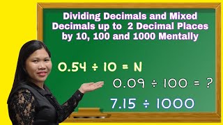 Dividing Decimals and Mixed Decimals up to 2 Decimal Places by 10 100 and 1000 Mentally [upl. by Lledrev]