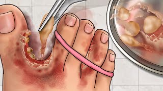 ASMR Treatment Athletes Foot And Warts Between Toes  무좀과 발가락 사이의 사마귀 치료  Foot Care Animation [upl. by Divine]