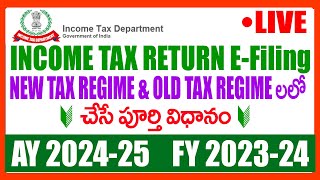 HOW TO FILE INCOME TAX RETURN E FILING AY 2024 25 FY 202324 IN TELUGU IT E FILING IN TELUGU 2024 [upl. by Aelegna]