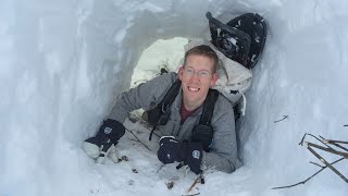 Camping Under the Snow in Survival Shelter [upl. by Ovatsug]