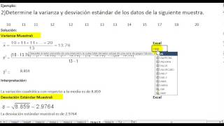 Excel varianza muestral para datos no agrupados [upl. by Madai]