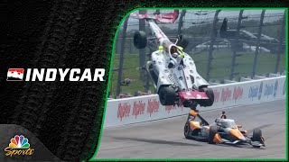 Sting Ray Robb goes airborne as scary crash ends IndyCar HyVee One Step 250  Motorsports on NBC [upl. by Daveen485]