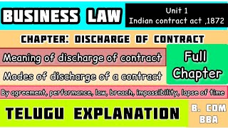 Discharge of Contract👈In telugu explanationfull chapterBusiness law in telugu for b com amp bba [upl. by Arber]