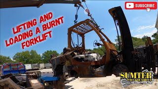 Lifting And Loading A Burnt Forklift [upl. by Odilia]