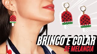 Como Fazer Brinco e Colar de Miçangas com Pingente Picolé Melancia passo a passo Beaded Necklace [upl. by Lemmy]