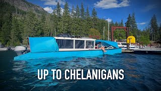 Tiny Houseboat on Lake Chelan  Wilderness Camping with a Family of Four  Phil Bolger Wooden Boat [upl. by Athenian484]