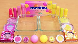 Pink vs Yellow  Mentos Mixed Fruit Slime  Mixing Makeup Eyeshadow Into Slime ASMR [upl. by Sheffy]