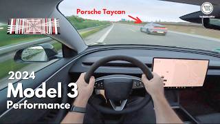 2024 TESLA MODEL 3 PERFORMANCE 460Hp TOP SPEED 263kmh ON THE GERMAN AUTOBAHN [upl. by Nahtanaj124]