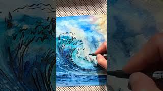 Vague 3 aquarellefacile art aquarelle painting aquarelleart watercolorpainting dessin [upl. by Olwena]