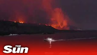 La Palma volcano lava spills out into the ocean [upl. by Zerat]