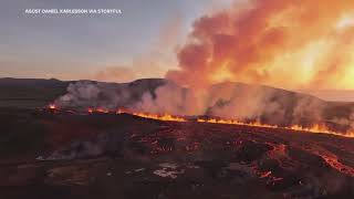 Dramatic drone video of Iceland volcano eruption near Grindavik [upl. by Elsbeth]