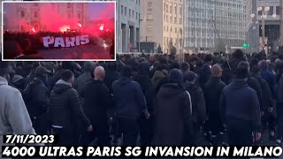 4000 ULTRAS PARIS SG INVANSION IN MILANO  AC Milan vs Paris SaintGermain 7112023 [upl. by Alta]