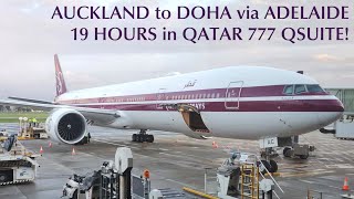 QATAR 777 QSUITE  Auckland to Doha via Adelaide in Retro 777 Business Class [upl. by Shandeigh300]