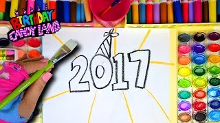 Learn Colors for Kids and Hand Color Watercolor 2017 Happy New Year Coloring Pages [upl. by Ahsan]