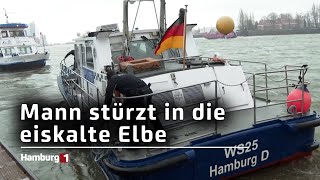 Ausgerutscht Mann stürzt in die eiskalte Elbe und wird gerettet [upl. by Hepsiba]