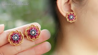 Diy spiral flower stud earring How to make beaded earrings Beading tutorial [upl. by Akiem46]