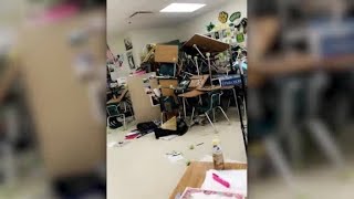 Classroom door barricaded with desks and chairs during Ocala school shooting [upl. by Aibar161]