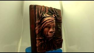 Handmade 3D Scarfed Woman Sculpture on a Brown Leather Bound Journal  Notebook  Diary  Sketchbook [upl. by Jacy]