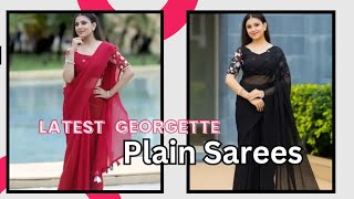 Latest Georgette Plain Saree Collection 2024 sarees plainsarees [upl. by Spillar]