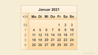 Kalender Januar 2021 [upl. by Elleon]