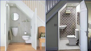 Toilet Under Stairs Ideas  Toilet Under Staircase  Small Toilet Design [upl. by Nosiddam]