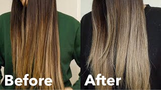 How to Tone Brassy Orange Hair  Blue Shampoo on Brown Hair with Highlights Before After [upl. by Ruscher]