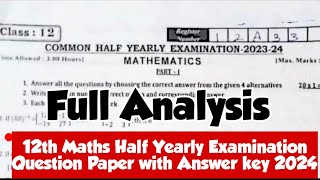 12th MathsHalf yearly ExaminationQuestion paperwith answer key 2024Vincent Maths [upl. by Malcom460]